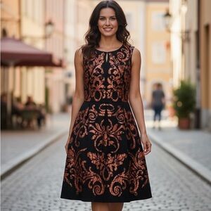 Anthropologie Yoana Baraschi Mirissa Dress Black Copper Metallic Size 10